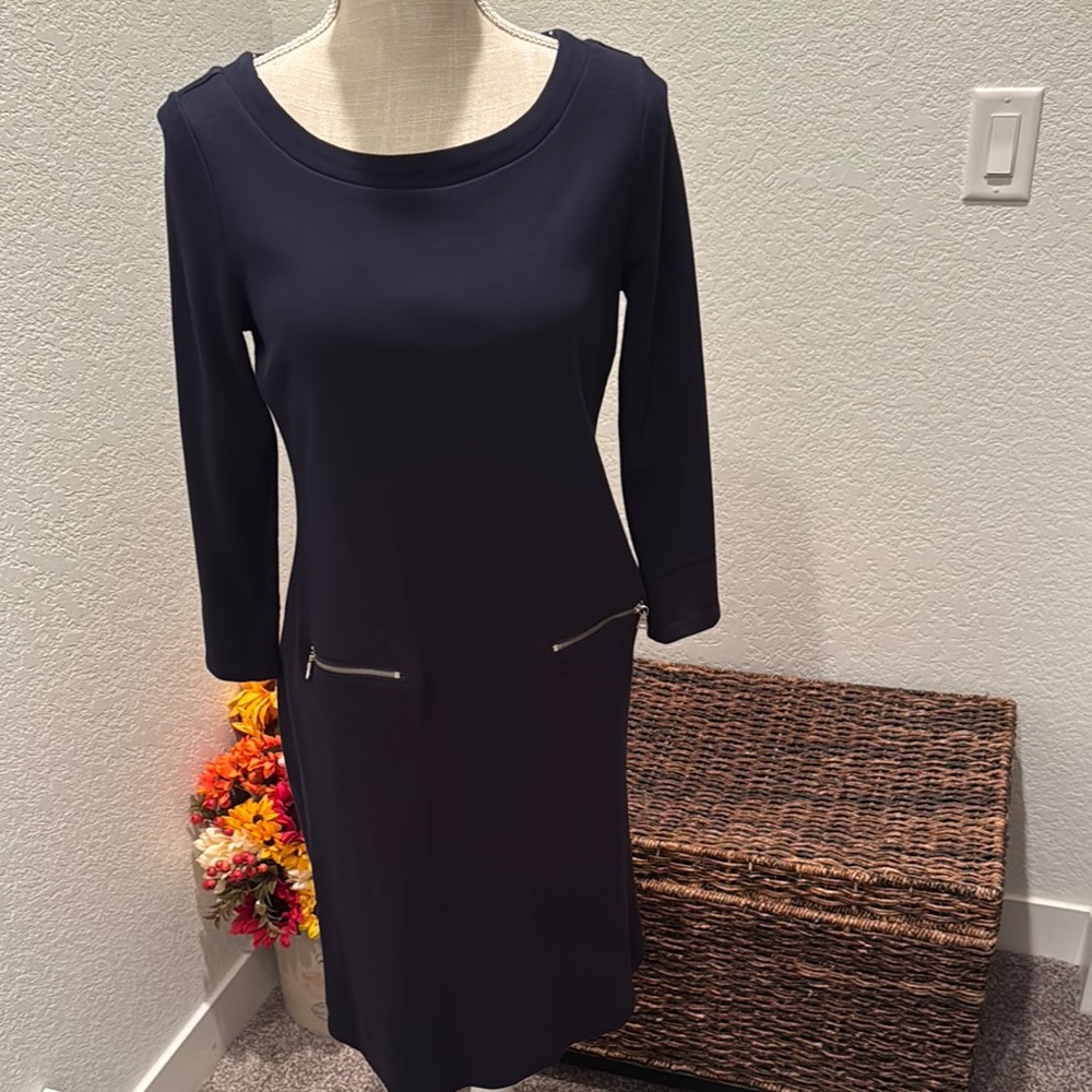 Navy Dress with Zipper Accents